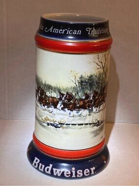 1990 Budweiser Holiday Beer Stein, titled "An American Tradition".